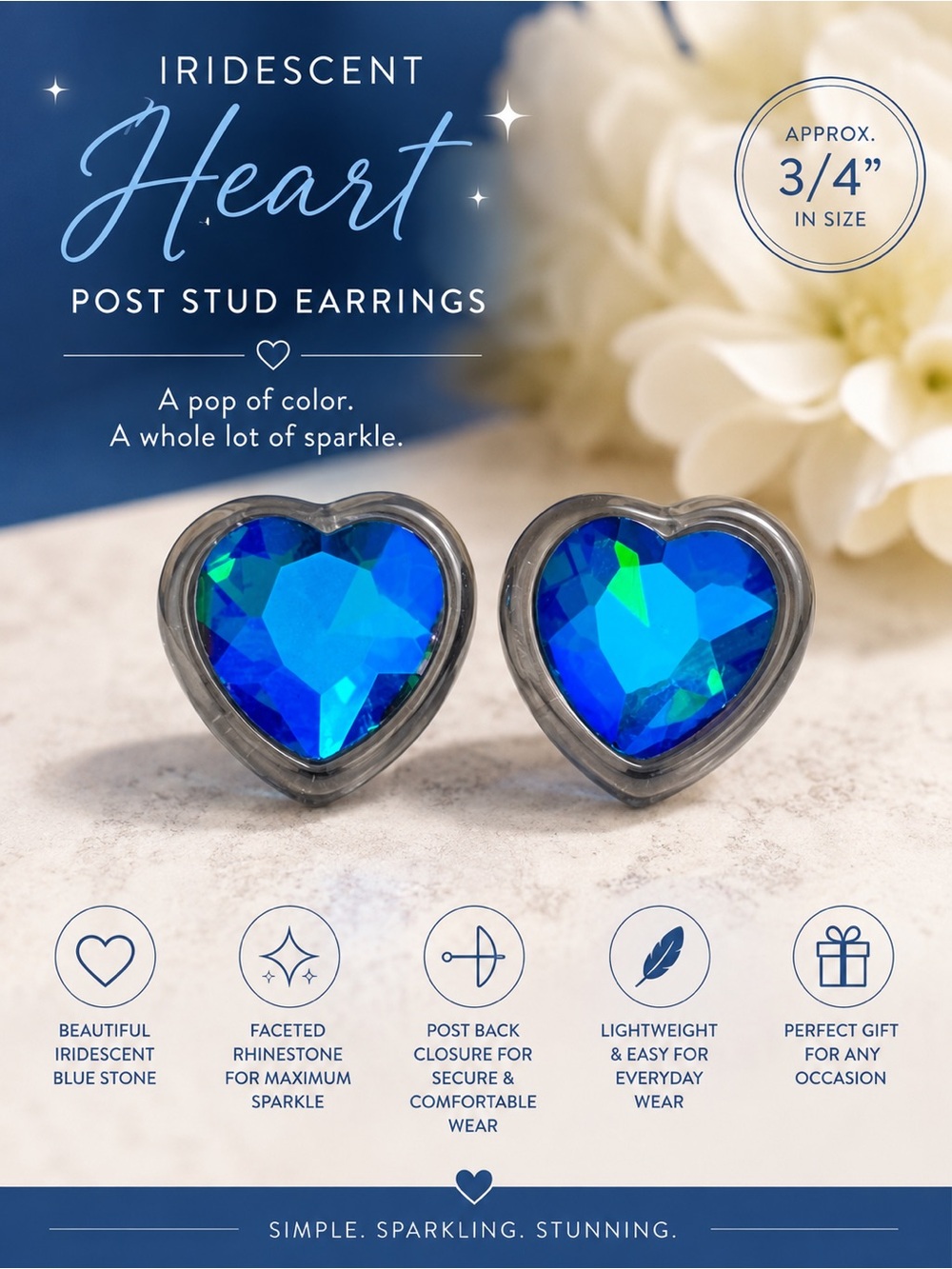 paparazzi Iridescent Blue Heart Post Stud Earrings